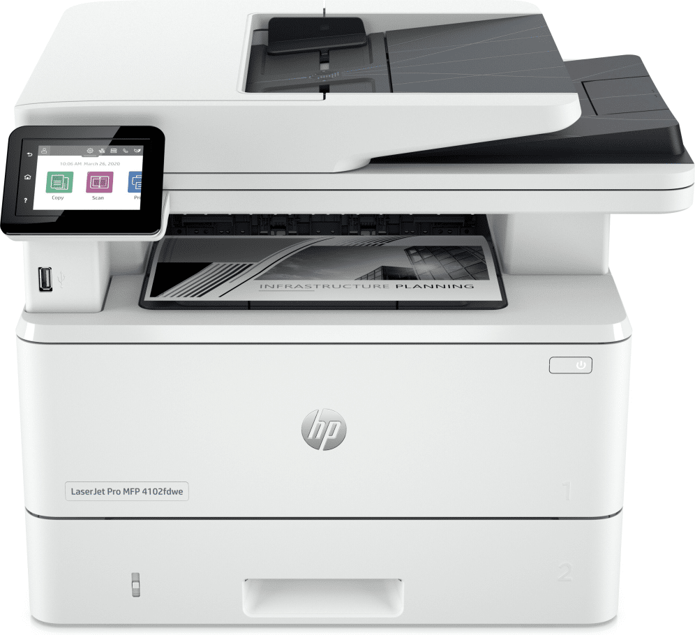 HP LaserJet Pro 4102fdwe Inalámbrico Multifunction Blanco y negro Impresora, Fotocopiadora, escáner; Dúplex