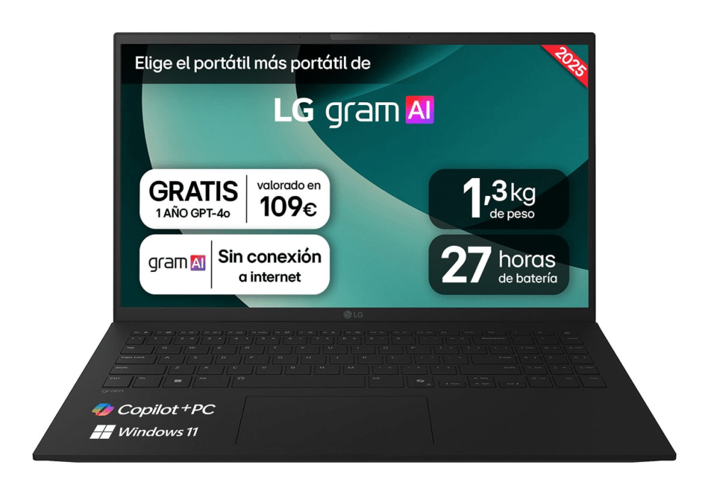 LG Gram 15Z80T-G.AS58B ordenador portatil Copilot+ PC AMD Ryzen AI 5 340 Portátil 38,1 cm (15") Full HD 16 GB LPDDR5-SDRAM 1 TB SSD Wi-Fi 6E (802.11ax) Windows 11 Home Español Negro