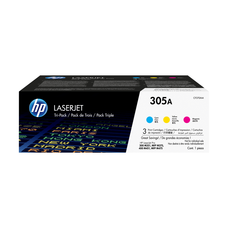 HP Pack de ahorro de 3 cartuchos de tóner original LaserJet 305A cian/magenta/amarillo