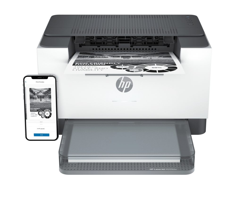 HP LaserJet M209dw Inalámbrico Blanco y negro Impresora, A doble cara