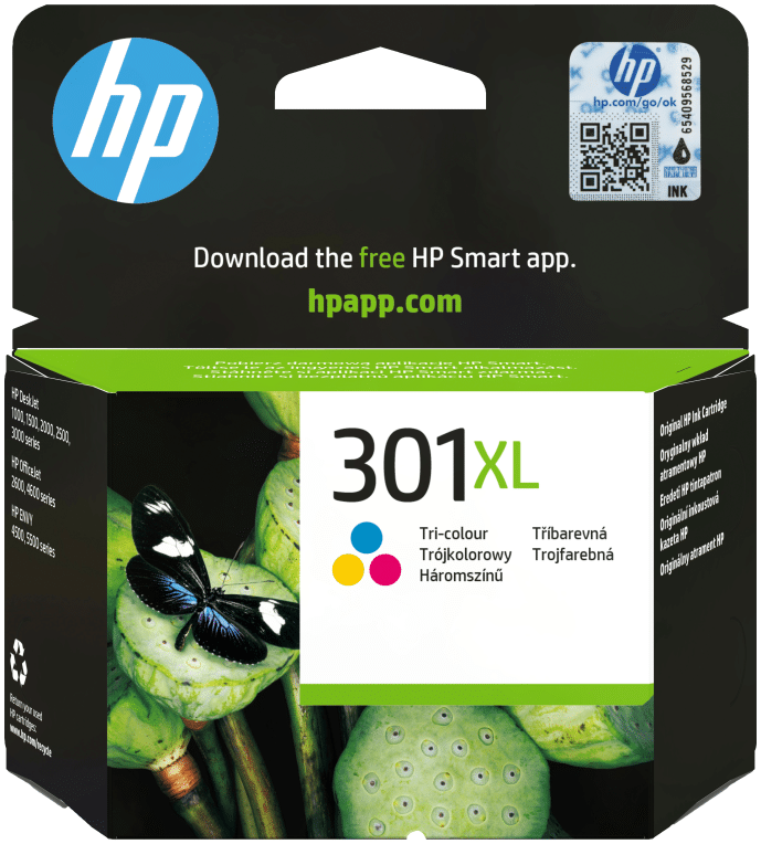 HP Cartucho de tinta original 301XL de alta capacidad Tri-color