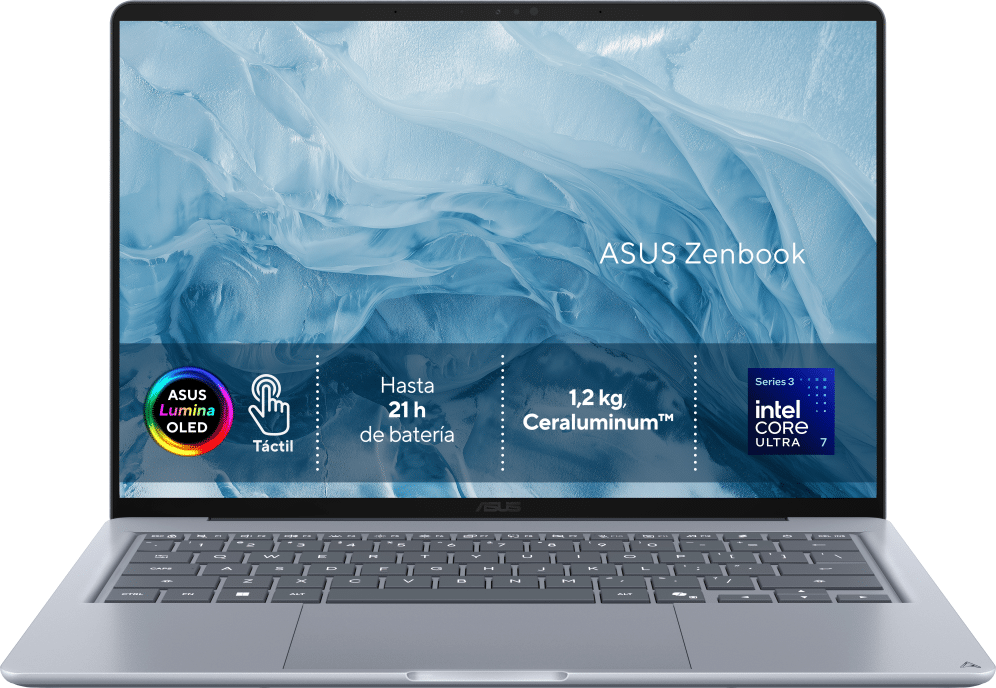 ASUS Zenbook 14 OLED UX3480AA-SU535W - Ordenador Portátil " WQXGA+ 120Hz (Intel Core Ultra 7 355, 24GB RAM, 512GB SSD, Graphics, Windows 11 Home) Azul ártico - Teclado QWERTY español