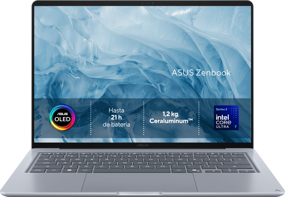 ASUS Zenbook 14 OLED UX3480AA-U1537 - Ordenador Portátil " WUXGA (Intel Core Ultra 7 355, 16GB RAM, 512GB SSD, Graphics, Sin Sistema Operativo) Azul ártico - Teclado QWERTY español