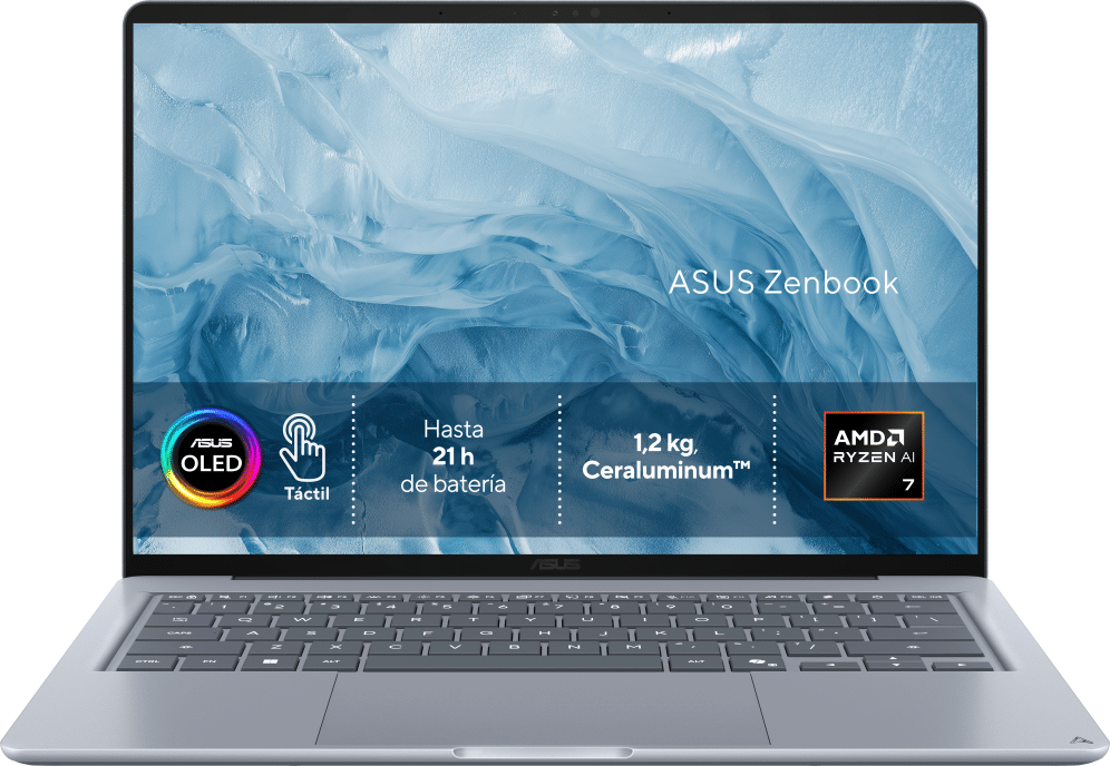 ASUS Zenbook 14 OLED UX3480KA-U2218W Copilot+ PC Copilot+ PC - Ordenador Portátil " WUXGA (AMD Ryzen AI 7 345, 16GB RAM, 512GB SSD, Radeon 840M, Windows 11 Home) Arctic Blue - Tec. QWERTY Esp
