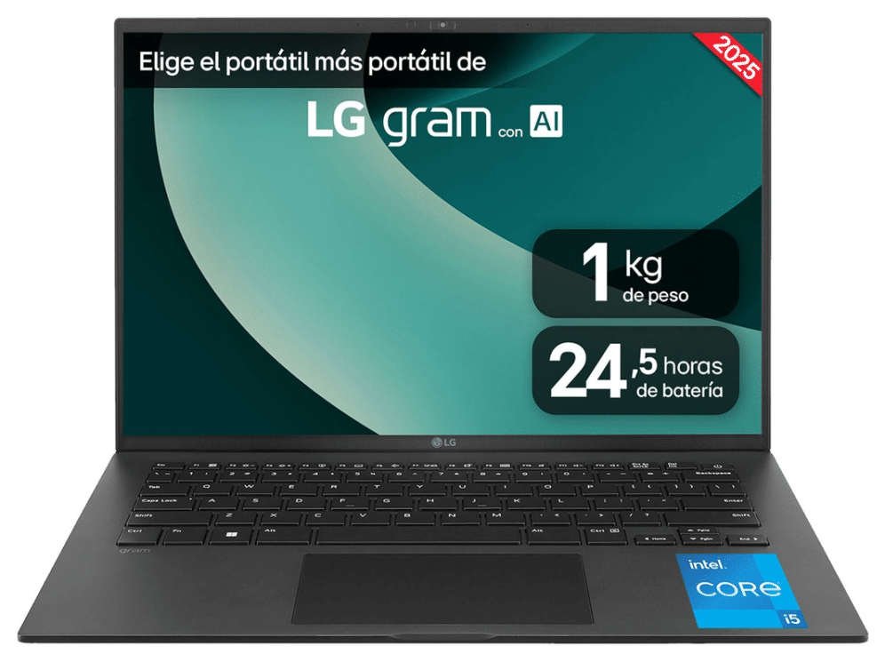 LG Gram Intel® Core™ i5 i5-1334U Portátil 35,6 cm (14") WUXGA 8 GB LPDDR4x-SDRAM 256 GB SSD Wi-Fi 6E (802.11ax) FreeDOS Negro QWERTY Español